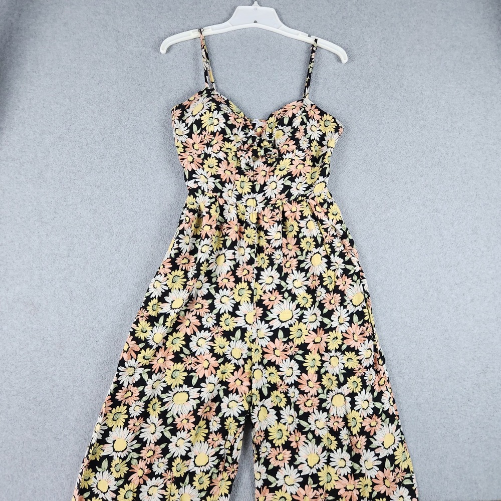 A.U.W. Jumpsuit Womens Large Multi Floral Daisy Sleeveless Smocked Back Wide Leg